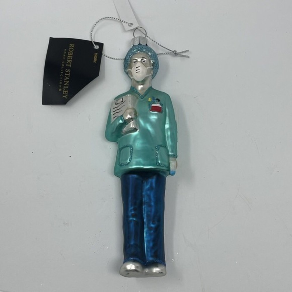 New Glass Christmas Ornament White Female Nurse‎ Scrubs 6”medical gift x-mas